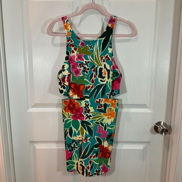 Zara Romper Tropical Print Cutout Jumpsuit Pink Teal Size Medium - Picture 12 of 12